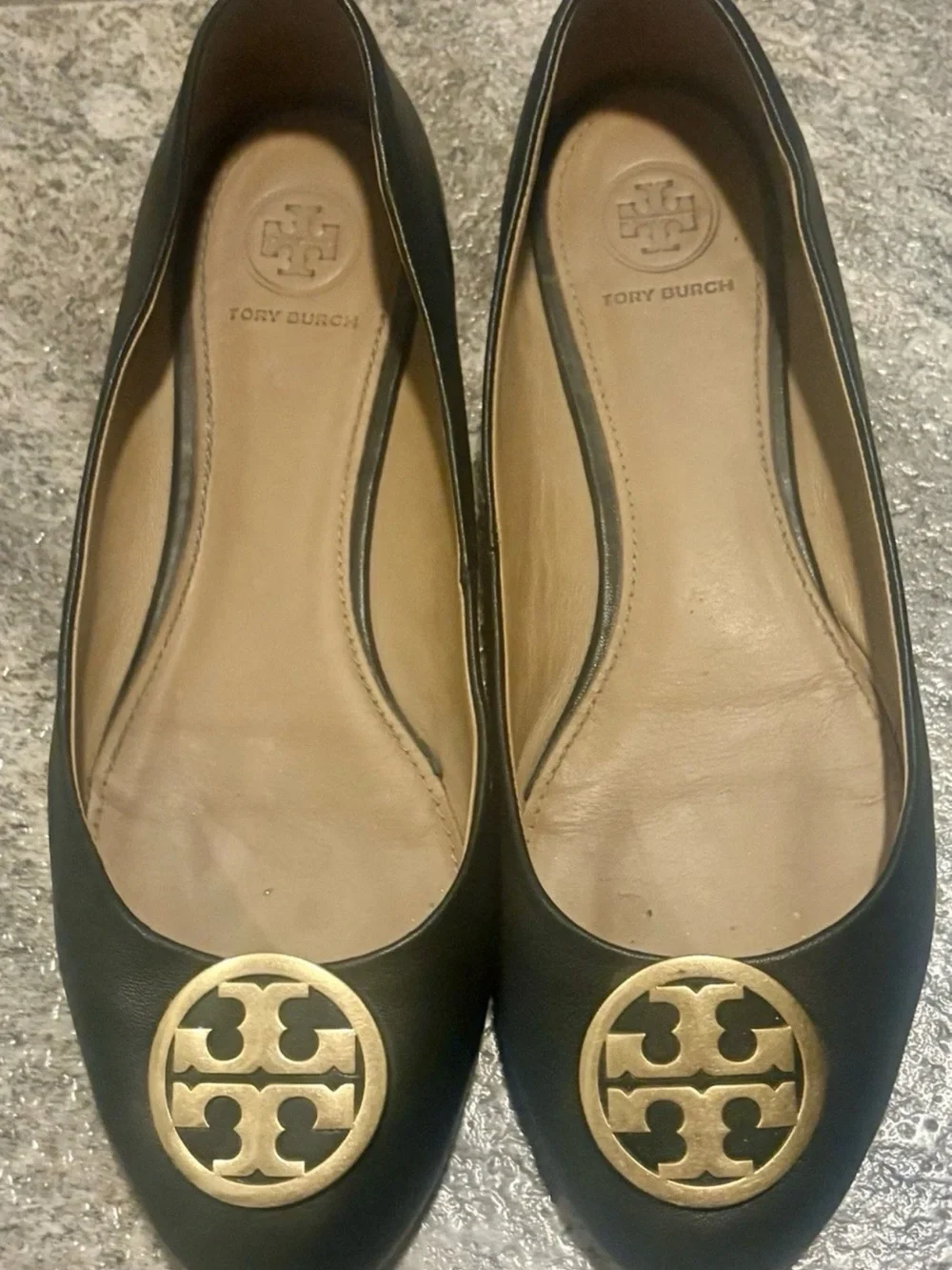 Tory Burch Black Leather Logo Ballet Flats size 8
